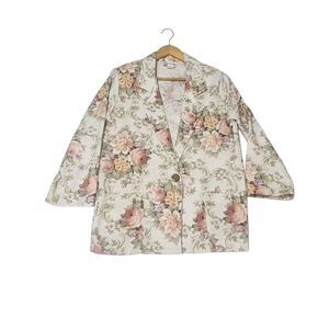 VINTAGE Made In USA Blazer Women's Petite Small Lightweight Floral Pocket Button